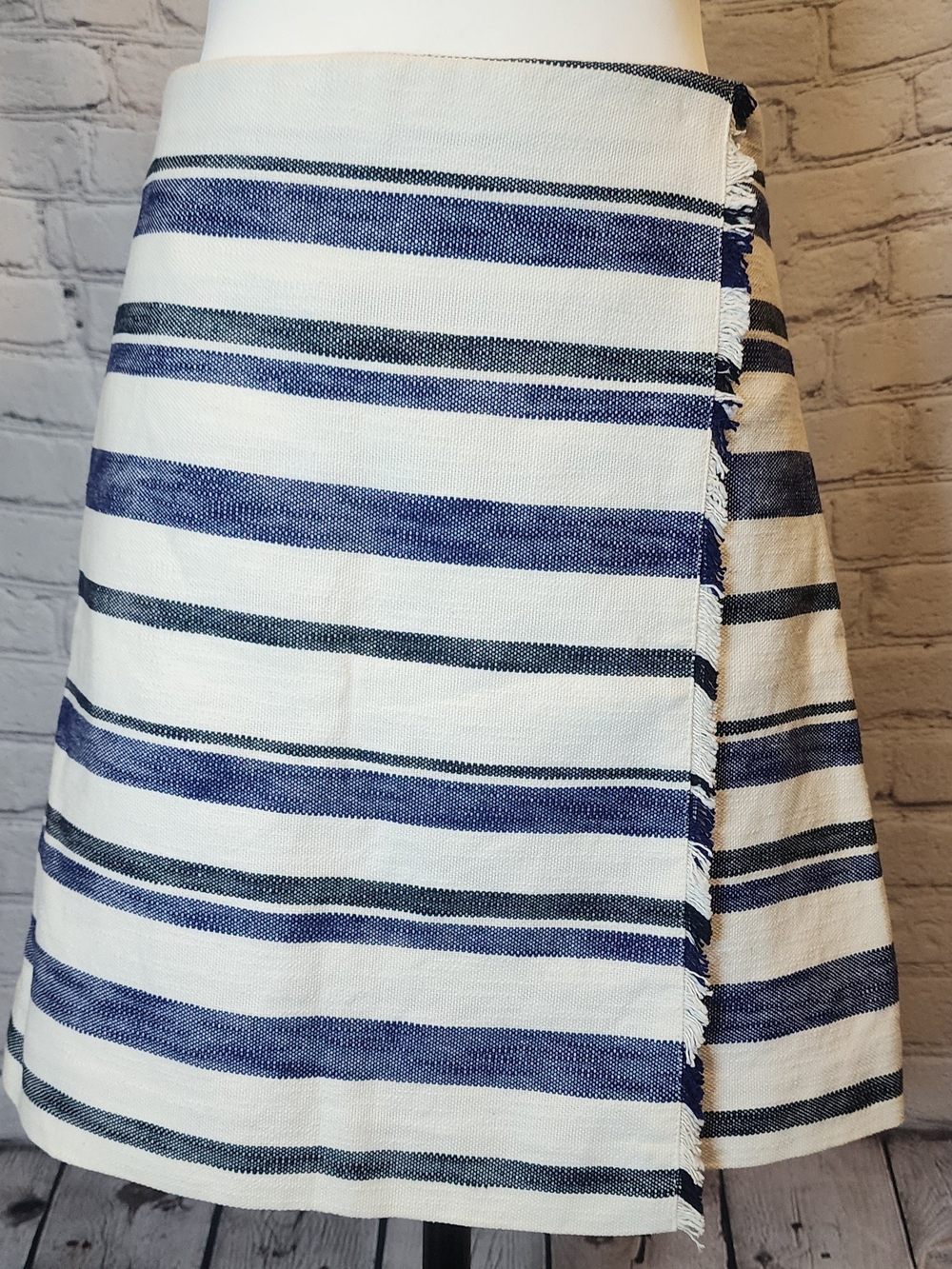 LOFT Navy and White Striped Wrap-style A-Line Skirt
